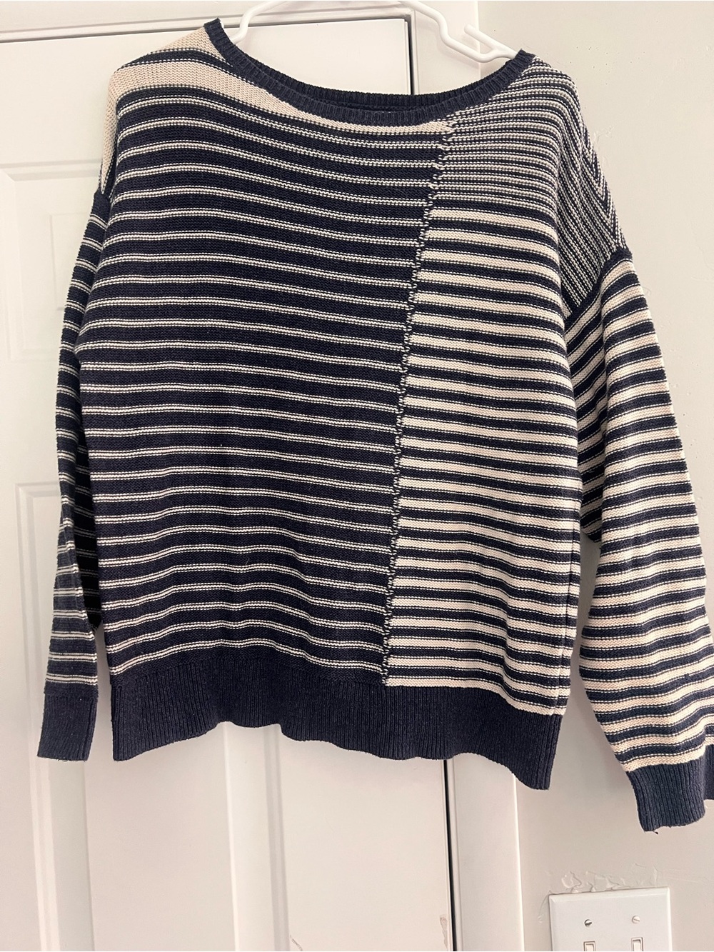 Chaps Navy & Cream Striped Mixed-Pattern Crewneck Sweater